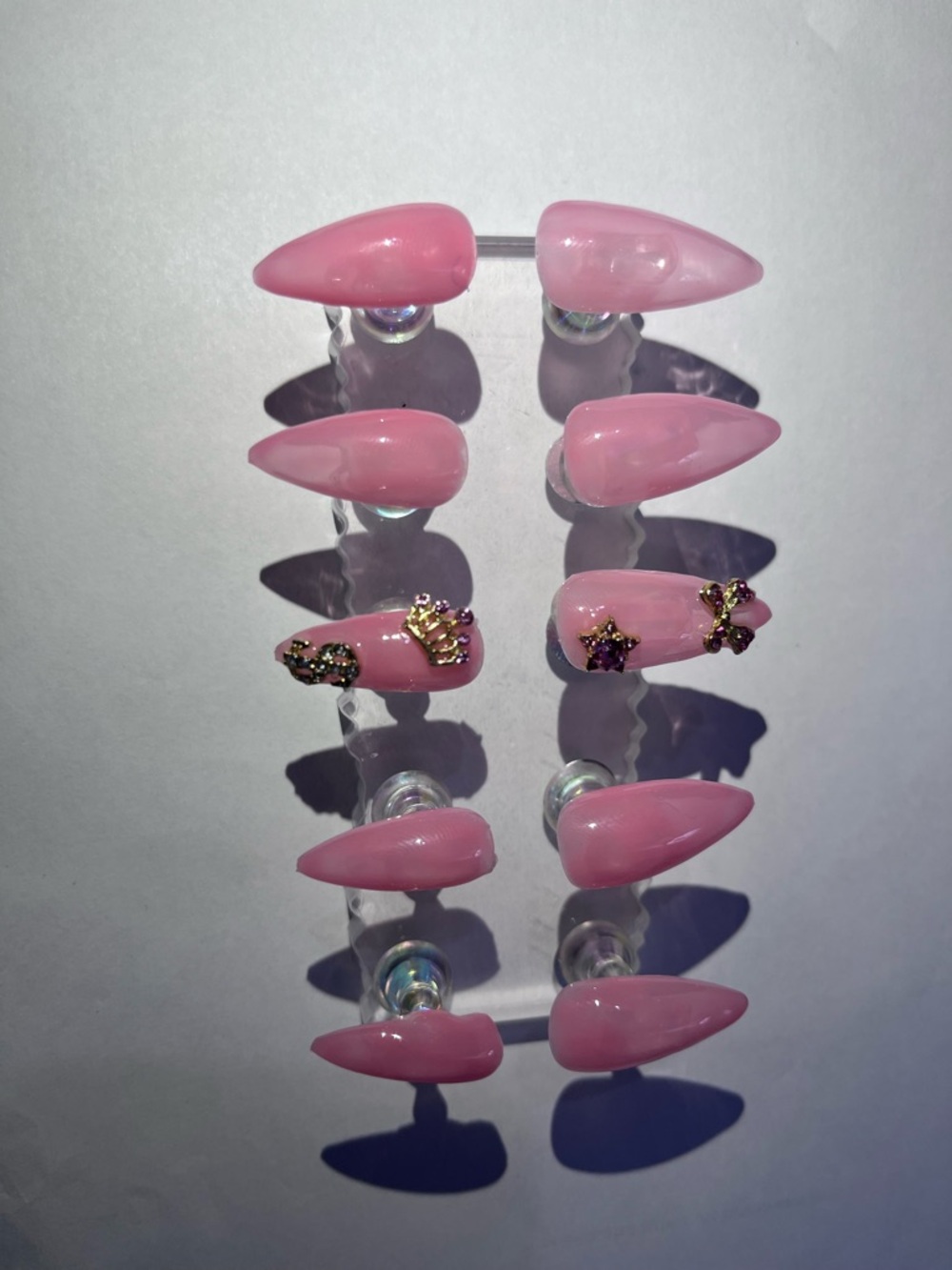Soft Pink Stiletto Press-On Nails with Gold Star Charms